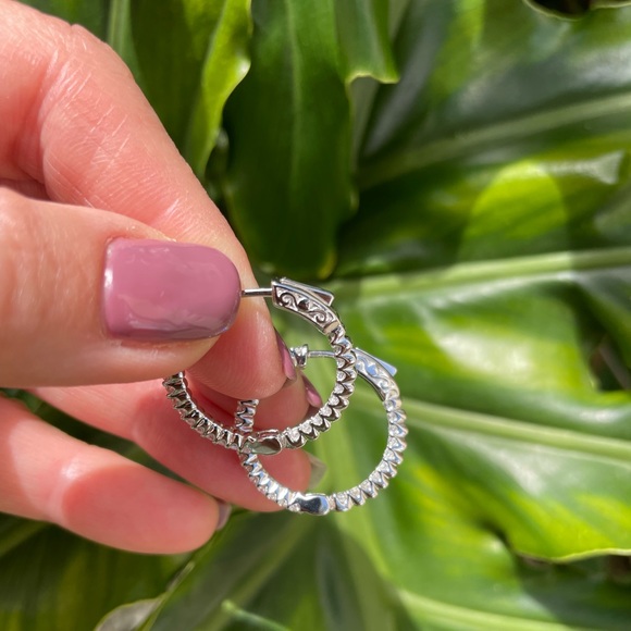 SS Inside- Out Wht CZ Hoops - Picture 6 of 11